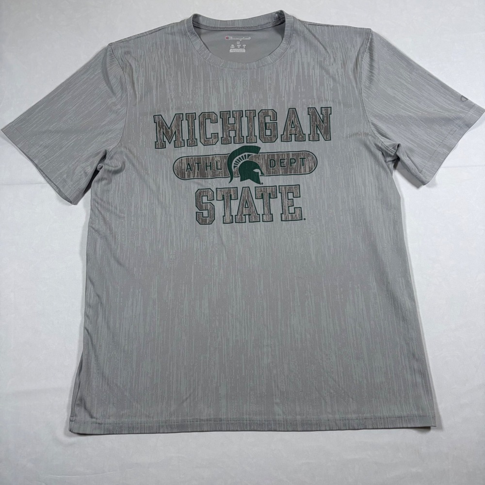 Champion Michigan State Spartans Mens Medium Grey Performance T-Shirt MSU Logo